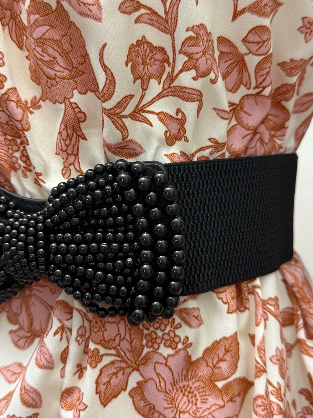 New Black Beaded Bow Wide Elastic Waist Belt Statement Cinch Belt - Picture 3 of 6